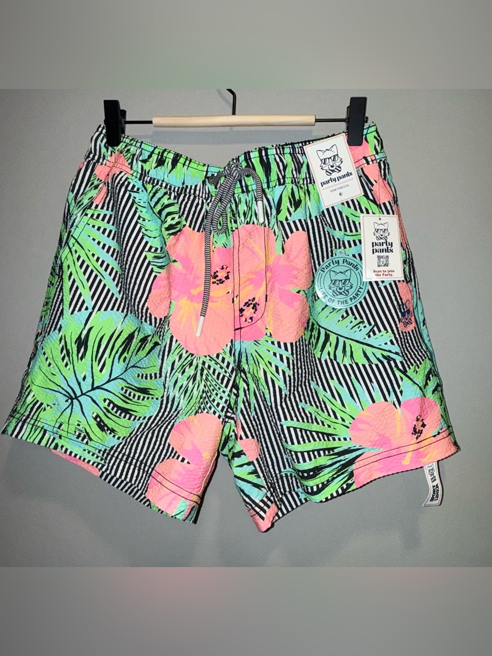 Party Pants Tropical Floral Drawstring Shorts - Pink/Green